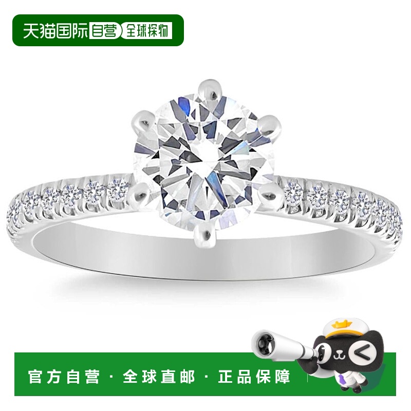 自营 pompeii31.90 克拉侧光环圆形钻石订婚戒指，实验室制造，白