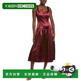 自营Endless Rose Satin Velvet Drop-Waist Midi Dress - red 美