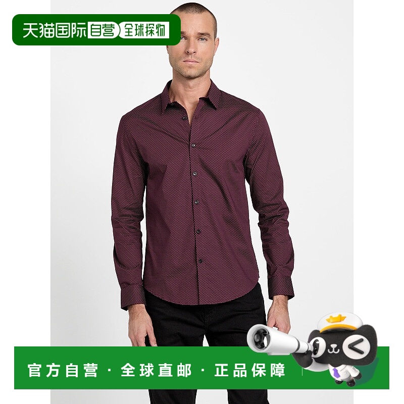 自营guessMontey Woven Geometric Shirt - deep maroon 美国奥莱
