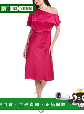 自营 Aidan Mattox绉纱后背缎面Midi连衣裙-粉红色 美国奥莱直发
