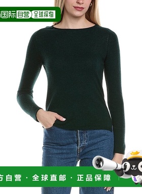 自营sofiacashmere圆领羊毛和羊绒混纺毛衣-绿色 美国奥莱直发