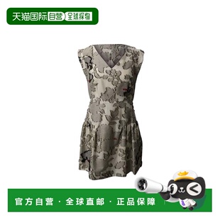 自营Paule Ka碎花v领连衣裙，灰色棉质灰色皮草贴花 美国奥莱直发