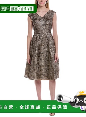 自营Rene Ruiz V-Neck Cap Sleeve A-Line Cocktail Dress - gold