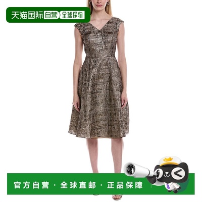 自营Rene Ruiz V-Neck Cap Sleeve A-Line Cocktail Dress - gold