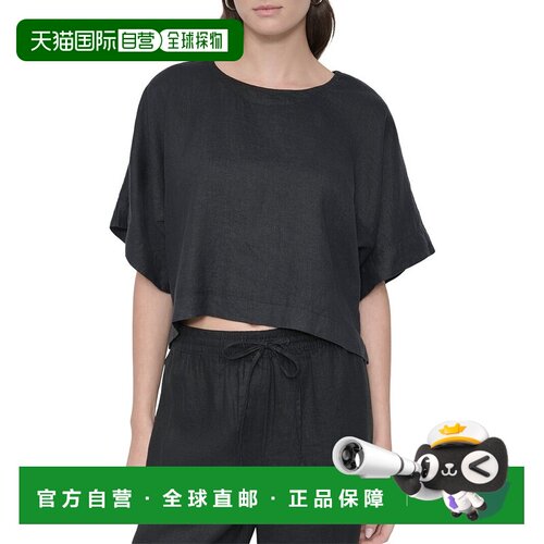 自营DKNY Drop Shoulder Linen Top - Black 上衣美国直发奥莱
