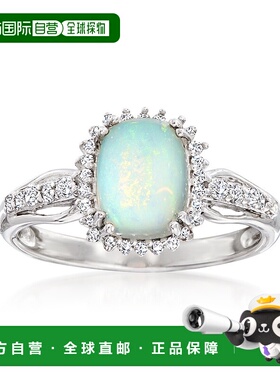 自营 925 纯银 Ross-Simons 埃塞俄比亚蛋白石和白色托帕石戒指 -