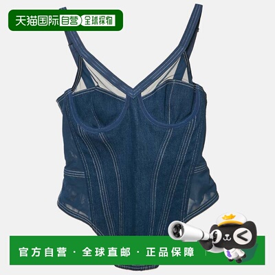自营Burberry Blue Denim And Mesh Bustier Corset Top - blue