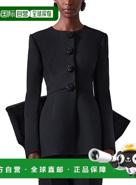 自营Carolina Herrera Wool-Blend Collarless Jacket - black 美
