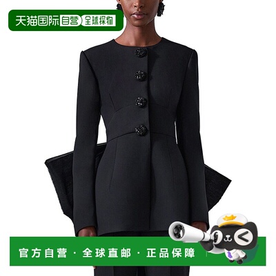 自营Carolina Herrera Wool-Blend Collarless Jacket - black 美