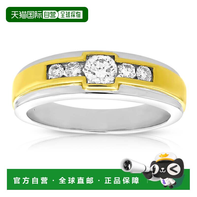 自营 vir jewels1/2 克拉男式 5 石钻石订婚戒指 14K 双色金圆形