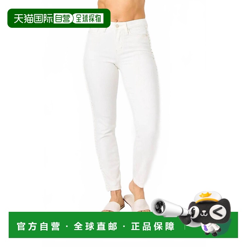 自营 judy blue女式Mide Rise编织细节，白色宽松 美国奥莱直发