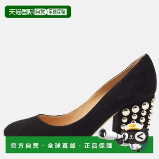 自营Sergio Rossi Black Suede Studded Block Heel Pumps - blac