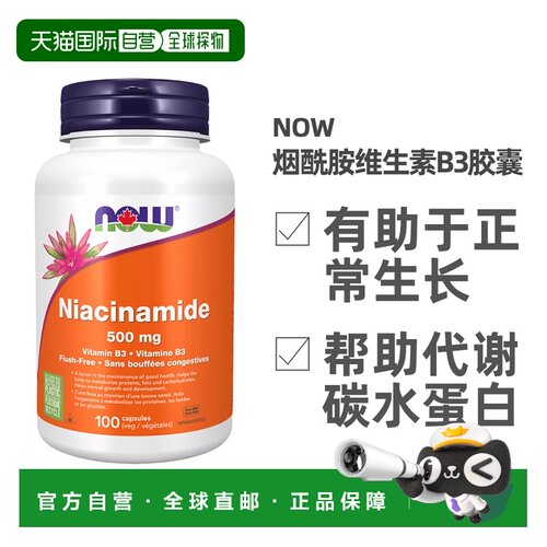 加拿大直邮加拿大版NOW烟酰胺维生素b3小分子胶囊（500毫克-100粒