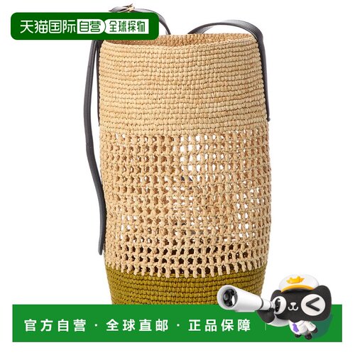 自营KHAITE Billie Small Raffia & Leather Bucket Bag - brown