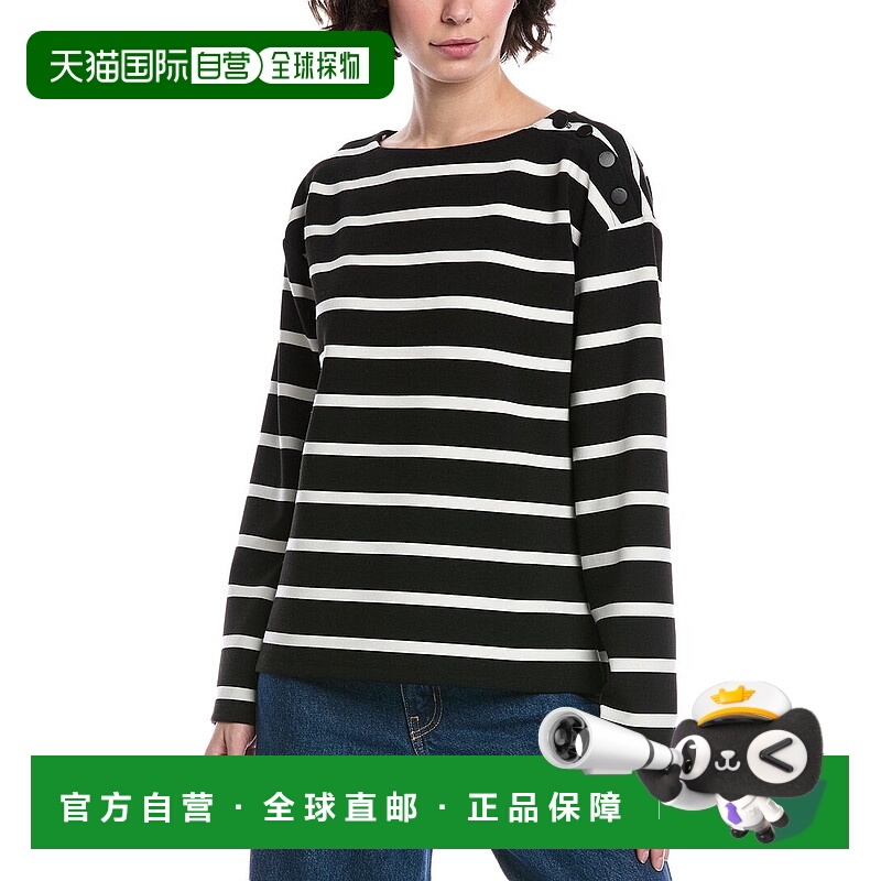 自营 rag & bone破布和骨头Irina纹理条纹上衣-黑色 美国奥莱直发