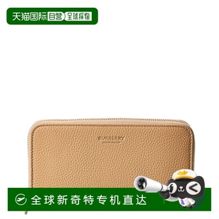 自营 美国奥莱直发 Burberry标志皮革拉链钱包 棕色