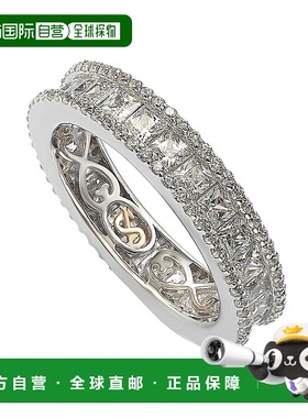 自营 Suzy Levian 纯银公主方形切割白色方晶锆石永恒戒指 - 白色