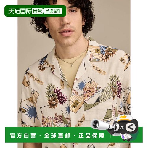 自营lucky brandLucky品牌男士明信片印花露营领短袖衬衫-multi
