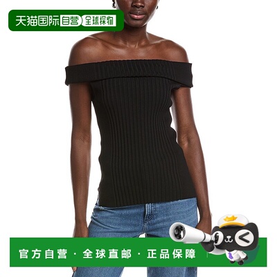 自营GANNI Melange Knit Off Shoulder Top - black 美国奥莱直发