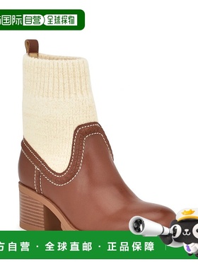 自营 Nine West Popit Boots女式棕色块状鞋跟露脐休闲靴JOBB221-