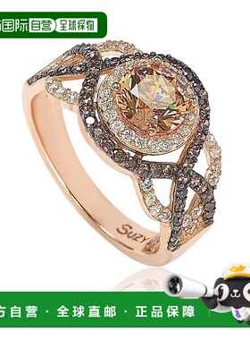自营 Suzy Levian 玫瑰纯银棕色立方氧化锆交叉新娘戒指 - 棕色/