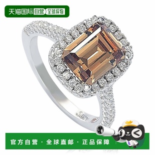 Suzy 棕色 Levian 棕色方晶锆石配光环纯银戒指 美 Bridal 自营