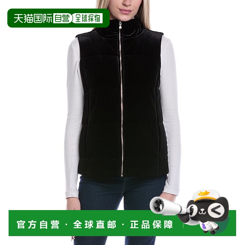 自营Jones New York Zip Front Quilted Velvet Vest - black 美