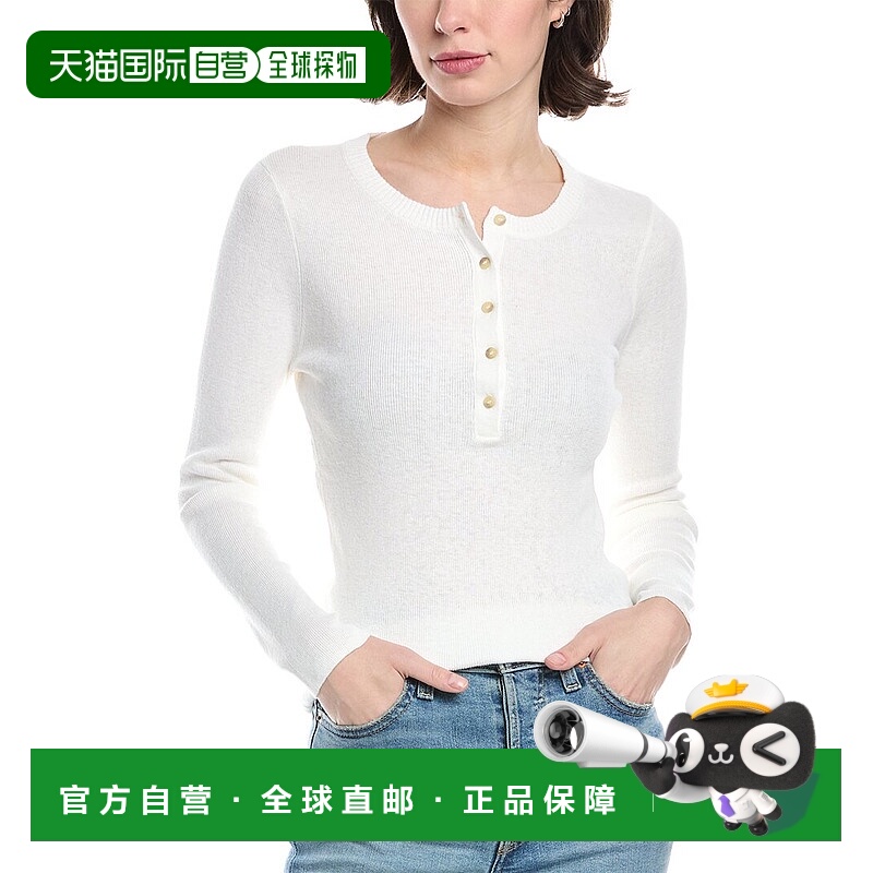 自营Enza Costa Knit Linen-Blend Henley - white 新款 美国奥莱