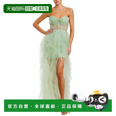 自营Mac Duggal Strapless Bustier Net Gown With Spiral Ruffle