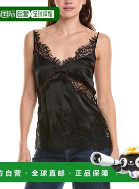自营L'AGENCE Mitsu蕾丝镶边丝绸背心-黑色 美国奥莱直发性感吊带