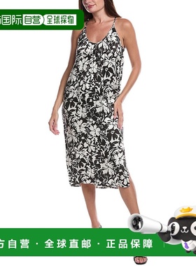 自营 Nation LTD Liliana印花U领褶边-黑色 美国奥莱直发连衣裙