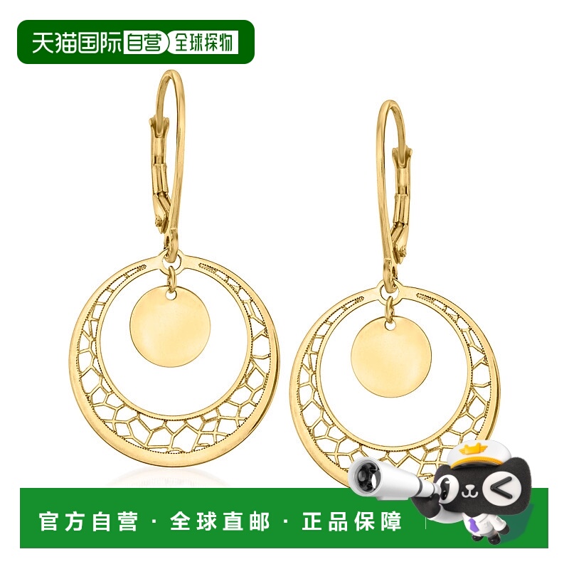 自营 Ross-Simons 意大利 14kt 黄金镂空圆形吊式耳环 - 黄色 美
