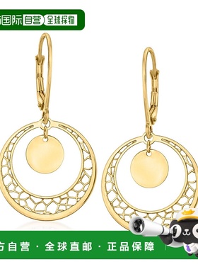 自营 Ross-Simons 意大利 14kt 黄金镂空圆形吊式耳环 - 黄色 美