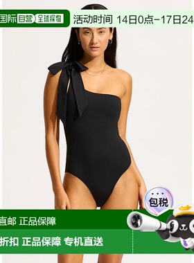 自营Seafolly Beau One Shoulder One Piece Women's Black Stret
