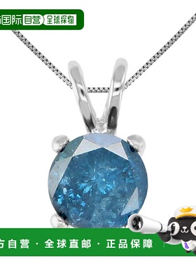 自营vir jewels1 cttw 蓝色钻石单石吊坠项链 14K 白金圆形配链 -