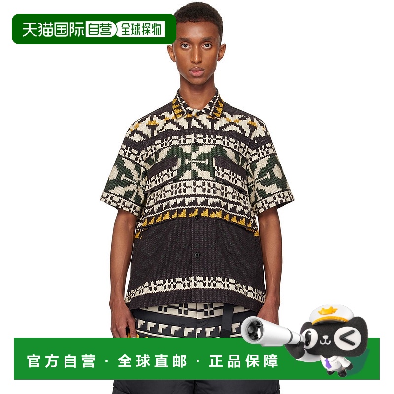 香港直邮潮奢 Sacai 男士 黑色 & 绿色印花衬衫 2403511M灯芯绒