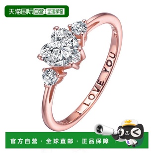 自营 genevive纯银镶透明方晶锆石心形“我爱你”承诺戒指 - 玫瑰