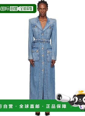 1h可退 香港直邮潮奢 Balmain 巴尔曼 女士 蓝色 Belted Long Den