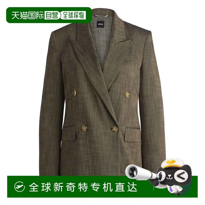 自营bossRegular-fit double-breasted blazer - patterned 【美