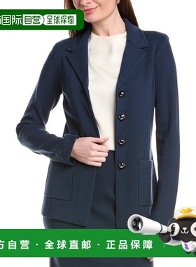 自营St. John Flat Knit 4-Button Collared Blazer - blue 美国