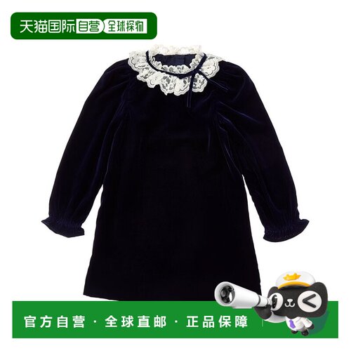 自营Janie and Jack天鹅绒蕾丝领连衣裙-蓝色 美国奥莱直发