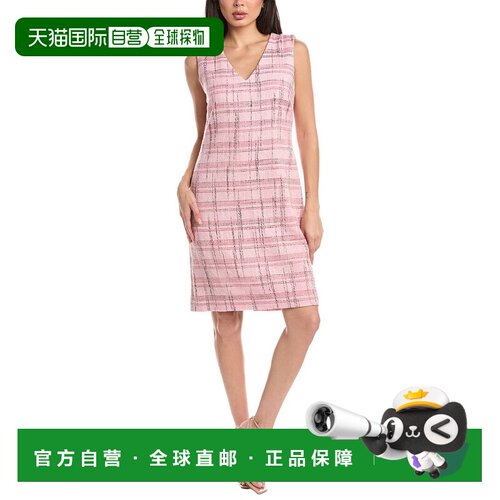 自营St. John Metallic Plaid Dress - pink 美国奥莱直发