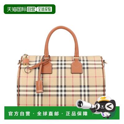 自营burberryCheck Pattern Medium Bowling Tote Bag - neutrals