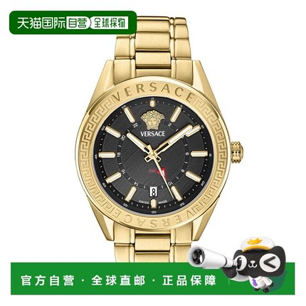 自营versaceV-Code GMT Bracelet Watch - gold/gold/black 美国