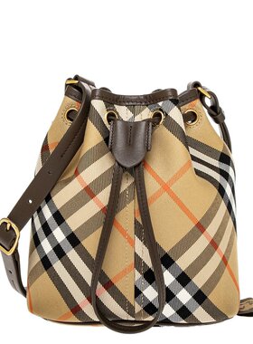 自营Burberry Check Mini Leather Bucket Bag - brown 美国奥莱