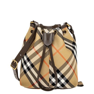 自营Burberry Check Mini Leather Bucket Bag - brown 美国奥莱