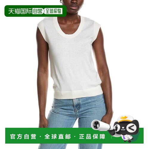 自营minnie roseMinnie玫瑰针织帽袖羊绒混纺上衣-白色 美国奥莱