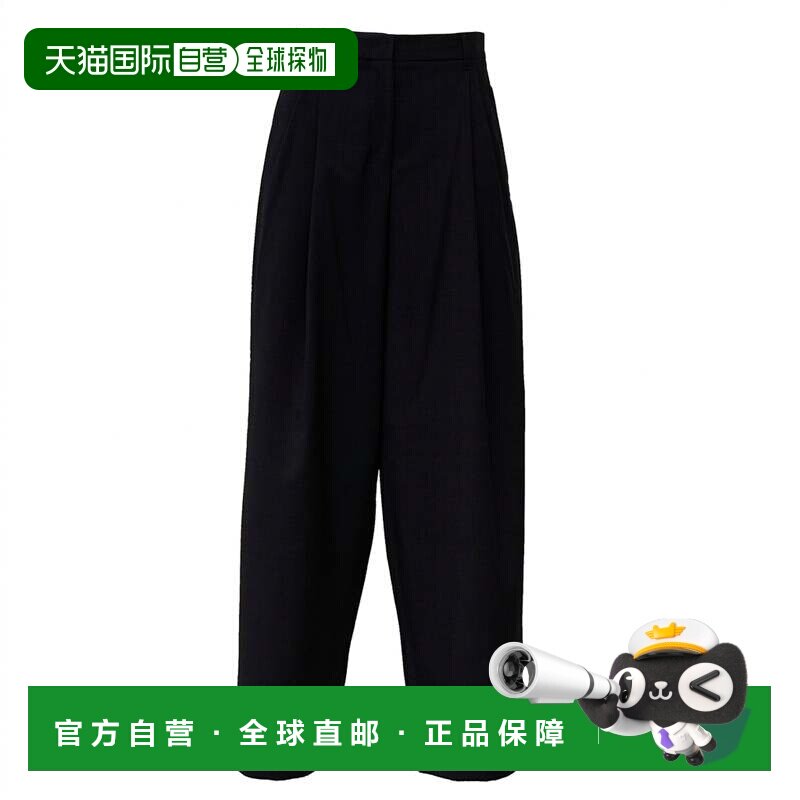 自营max maraPalazzo天然弹力纯羊毛长裤，正面双褶-黑色 美国奥