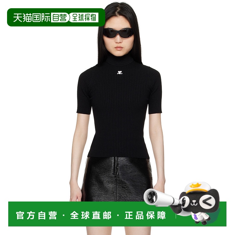 1h可退 香港直邮潮奢 Courreges 女士 黑色 Reedition 系列短袖针