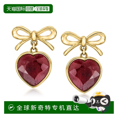 自营Ross-Simons Bezel-Set Ruby Heart and Bow Drop Earrings i